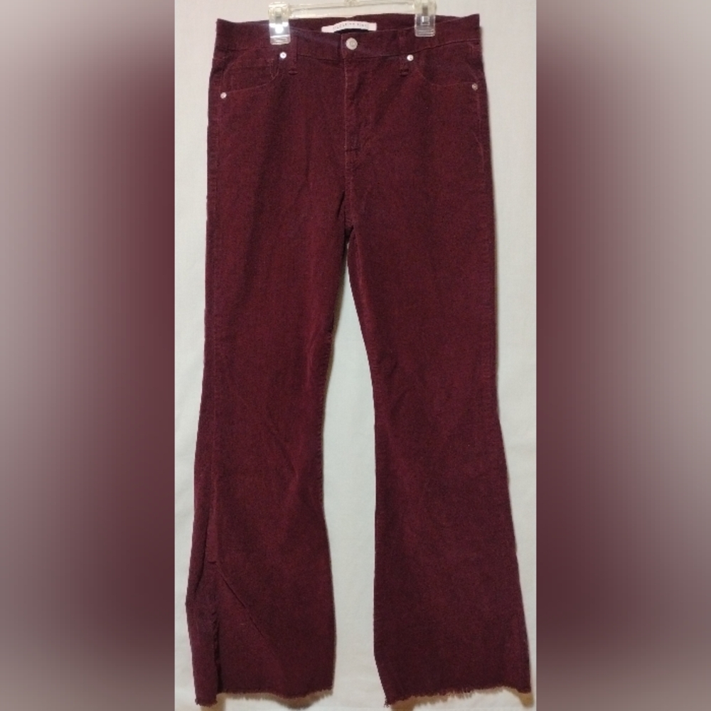 Burgundy Corduroy Flare Pants Raw Hem